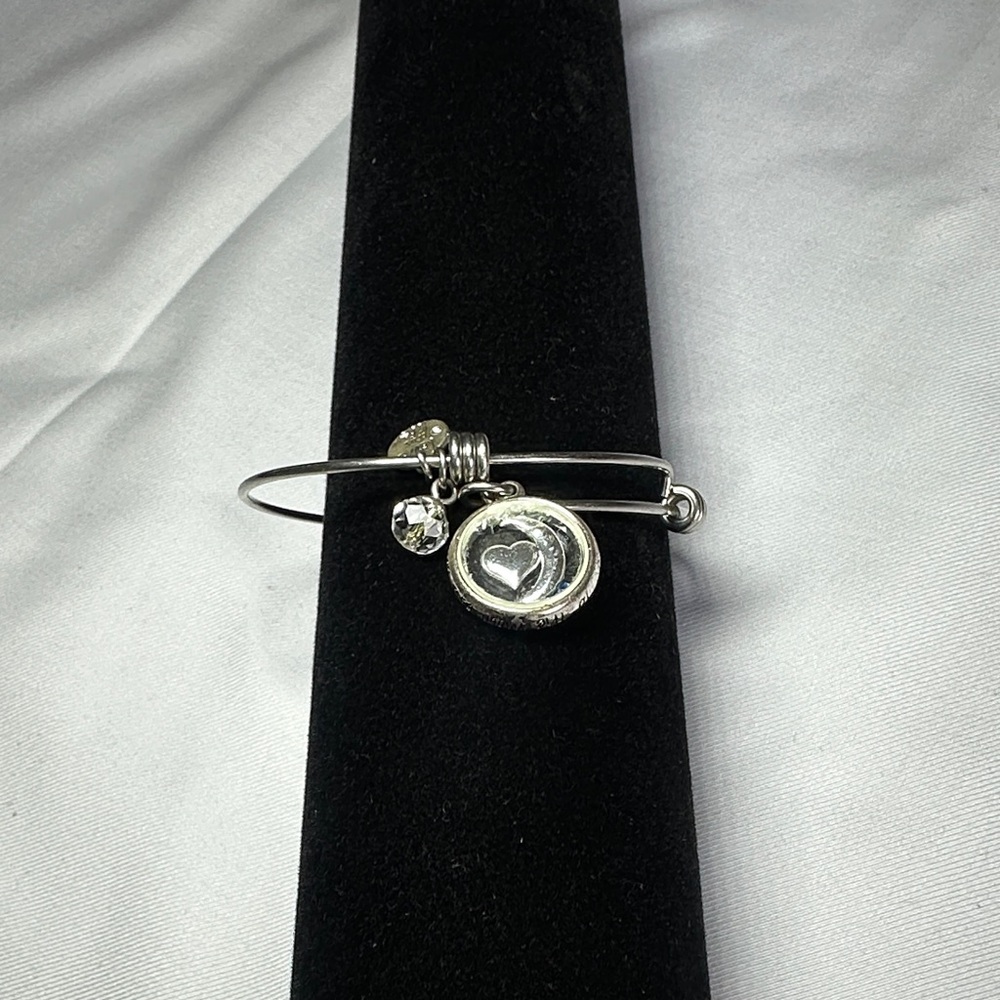 Silver Tone Heart Charm Bangle Bracelet - Women's Jewelry